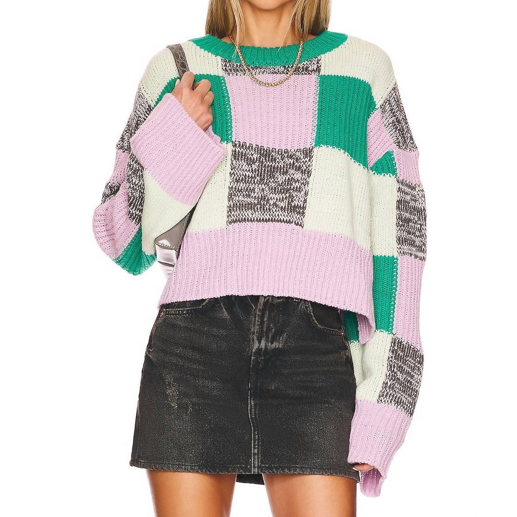 New For Love & Lemons Finley Knit Sweater In Green